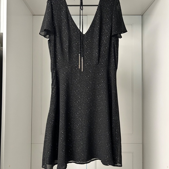 RW&Co Black Dress US 12 Silver Polka dots - Picture 8 of 11